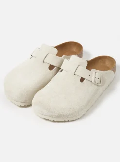 Outlet Birkenstock Boston In Antique White Suede Men Footwear.