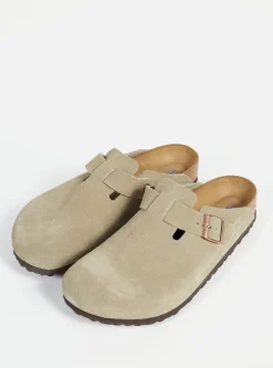 New Birkenstock Soft Footbed Boston In Taupe Suede Men Footwear.