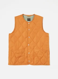 Store Taion Military Crew Neck Down Vest In Dark Orange Ripstop Men Waistcoats & Gilets.