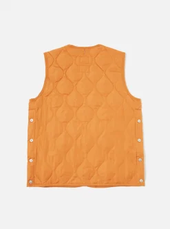 Store Taion Military Crew Neck Down Vest In Dark Orange Ripstop Men Waistcoats & Gilets.