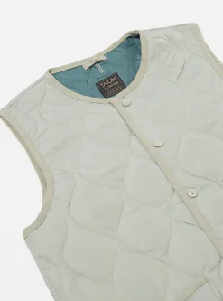 Clearance Taion Military Crew Neck Down Vest In Sage Green Ripstop Men Waistcoats & Gilets.