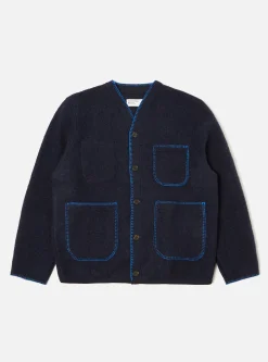 Cheap Blanket Cardigan In Navy Studio Wool Mix Men Fleece.