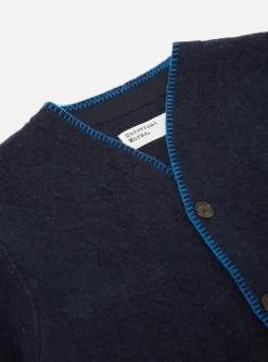 Cheap Blanket Cardigan In Navy Studio Wool Mix Men Fleece.