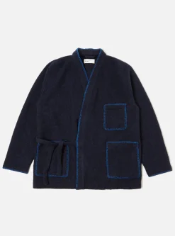 Best Blanket Kyoto Work Jacket In Navy Studio Wool Mix Men Fleece.
