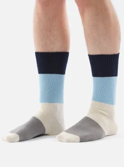 Best Sale Bold Stripe Sock In Navy/Sky Cotton Men Underwear & Socks.