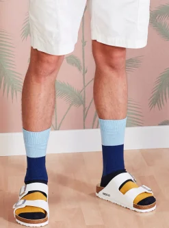 Best Sale Bold Stripe Sock In Sky/Indigo Cotton Men Underwear & Socks.