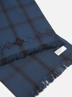 Hot Border Scarf In Navy Shadow Check Men Accessories.