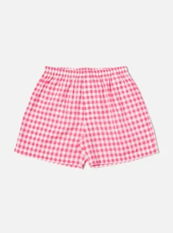Hot Boxer Short In Pink Checked Seersucker Men Underwear & Socks.