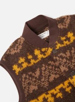 Store Button Front Gilet In Brown Moroccan Rug Fleece Men Fleece.