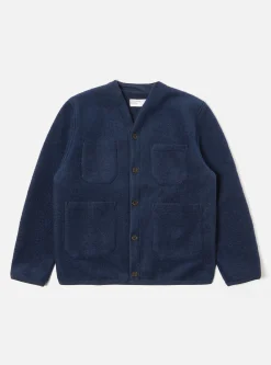 Hot Cardigan In Indigo Wool Fleece Men Fleece.