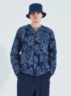 Fashion Cardigan In Navy Flower Fleece Men Fleece.