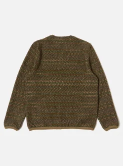 Fashion Cardigan In Olive Rug Stripe Men Fleece.