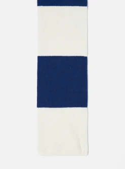 Hot Deluxe Football Scarf In Ecru/Blue Soft Wool Men Accessories.