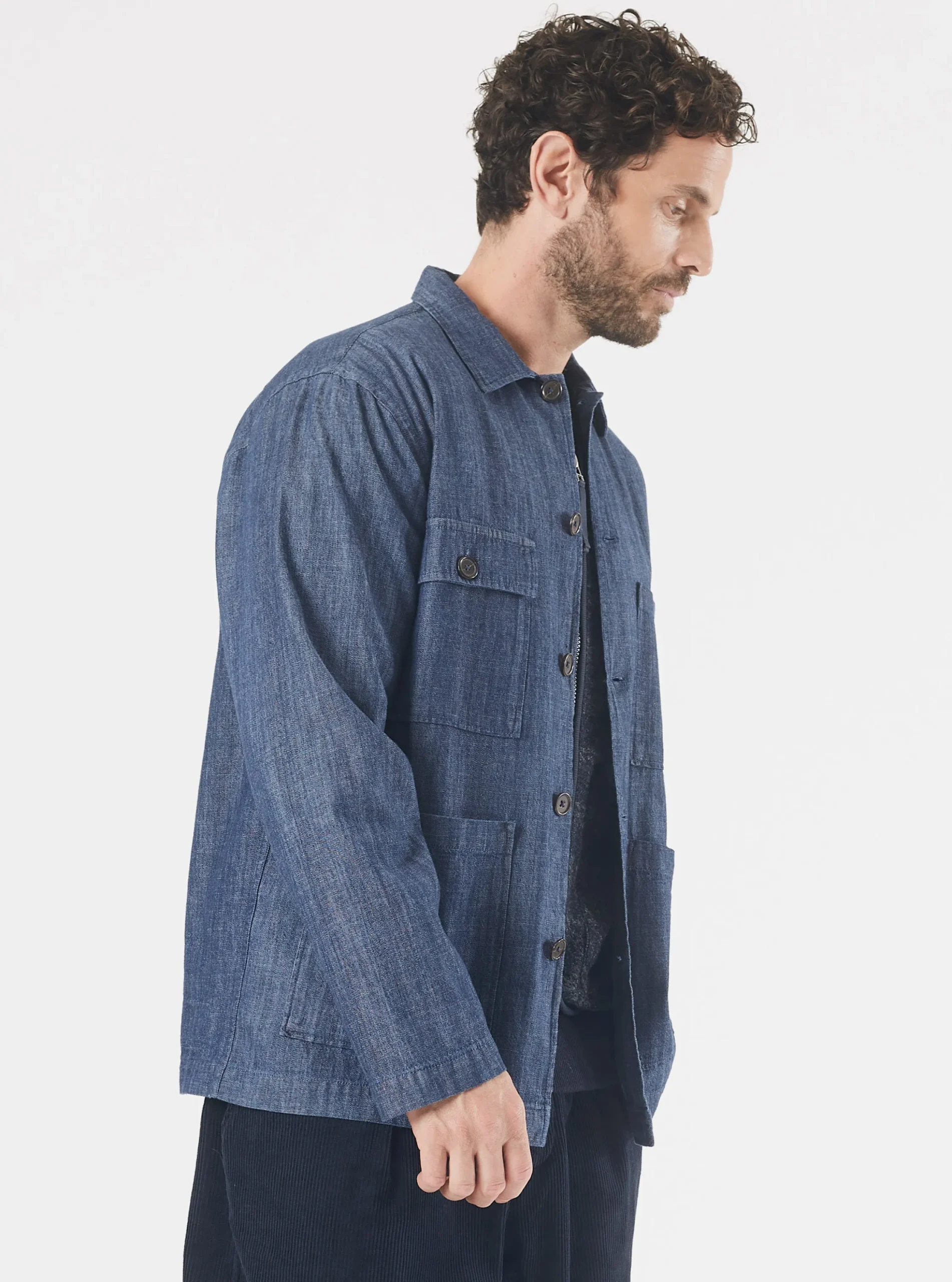 Clearance Dockside Overshirt In Indigo 6.5Oz Organic Denim Men Overshirts.