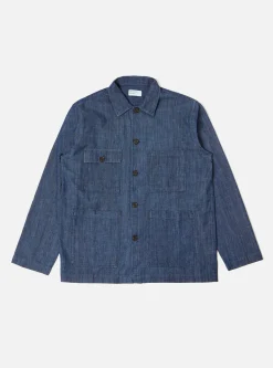 Clearance Dockside Overshirt In Indigo 6.5Oz Organic Denim Men Overshirts.