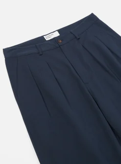 Cheap Double Pleat Pant In Navy Twill Men Suiting.