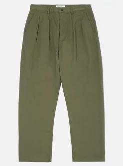 Shop Double Pleat Pant In Light Olive Twill Men Suiting.