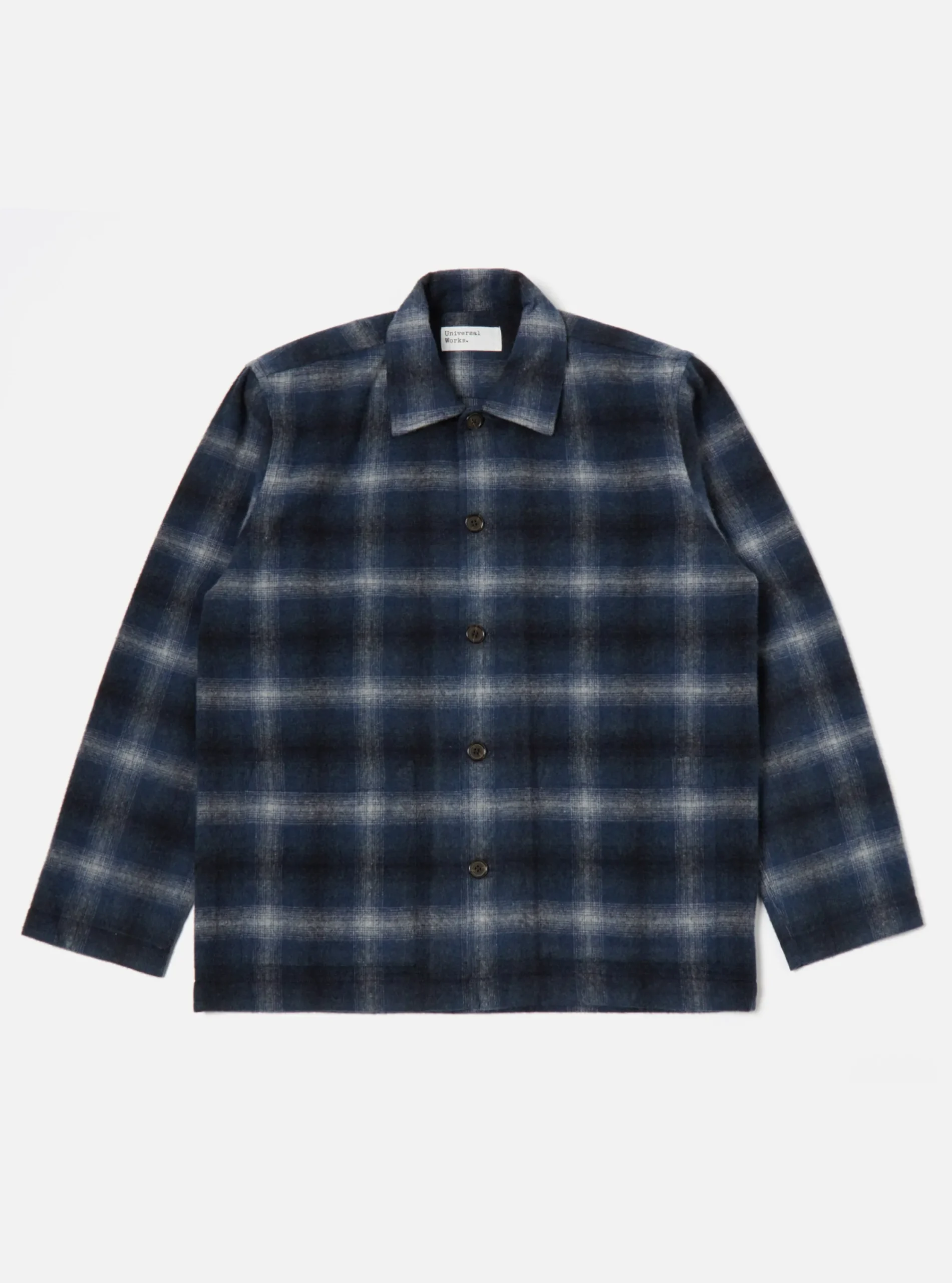 Fashion Easy Overshirt In Navy Check Recycled Wool Mix Flannel Men Overshirts.