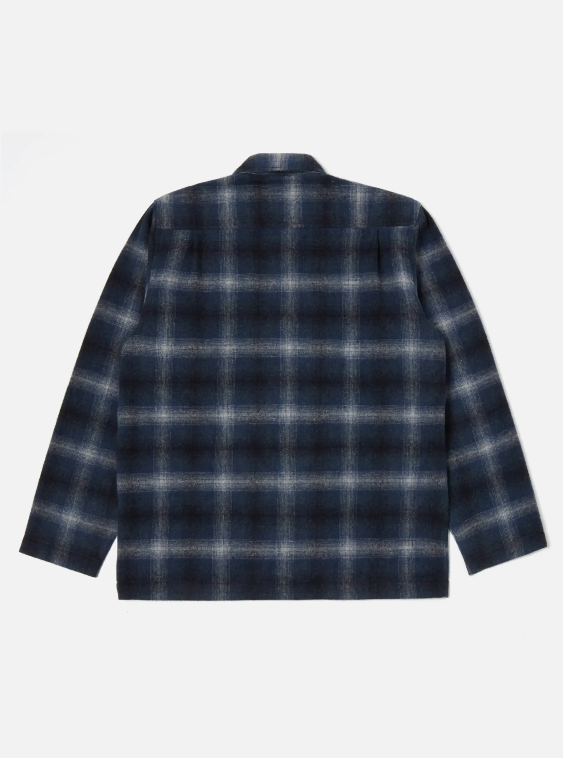 Fashion Easy Overshirt In Navy Check Recycled Wool Mix Flannel Men Overshirts.