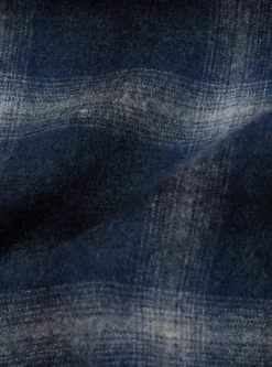 Fashion Easy Overshirt In Navy Check Recycled Wool Mix Flannel Men Overshirts.
