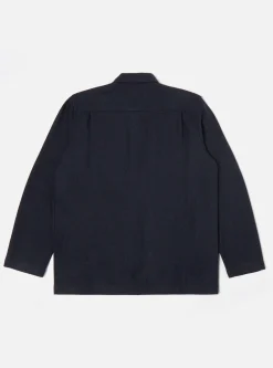 New Easy Overshirt In Navy Herringbone Recycled Wool Men Overshirts.