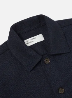 New Easy Overshirt In Navy Herringbone Recycled Wool Men Overshirts.