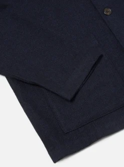 New Easy Overshirt In Navy Herringbone Recycled Wool Men Overshirts.