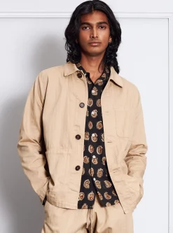Outlet Field Jacket In Sand Italian Herringbone Cotton Men Jackets.