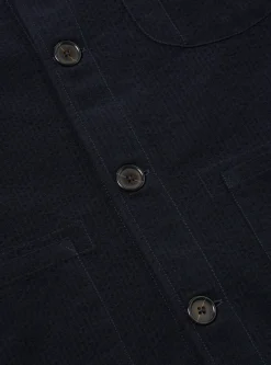 Cheap Field Jacket In Navy Wool/Cotton Seersucker Men Jackets.