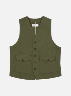 New Field Waistcoat In Light Olive Twill Men Suiting.