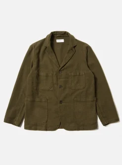 Outlet Five Pocket Jacket In Olive Chevron Cotton Men Jackets.