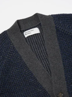 Clearance Jacquard Cardigan In Navy/Grey Italian Wool Men Knitwear.