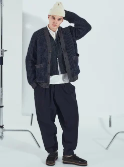 Clearance Jacquard Cardigan In Navy/Grey Italian Wool Men Knitwear.