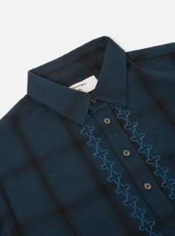 Best Sale Kurta Shirt In Navy Shadow Check Men Overshirts.