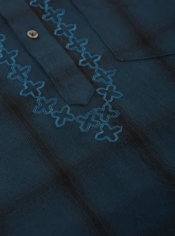 Best Sale Kurta Shirt In Navy Shadow Check Men Overshirts.
