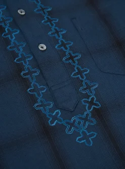 Best Sale Kurta Shirt In Navy Shadow Check Men Overshirts.