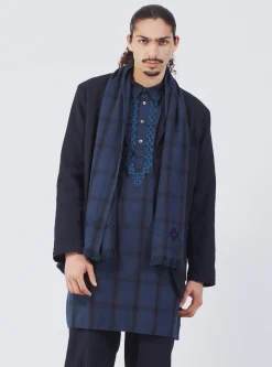 Best Sale Kurta Shirt In Navy Shadow Check Men Overshirts.