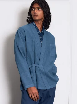 Cheap Kyoto Work Jacket In Faded Blue Japanese Waffle Men Jackets.