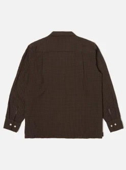 Sale L/S Camp Shirt In Brown Gingham Seersucker Men Overshirts.
