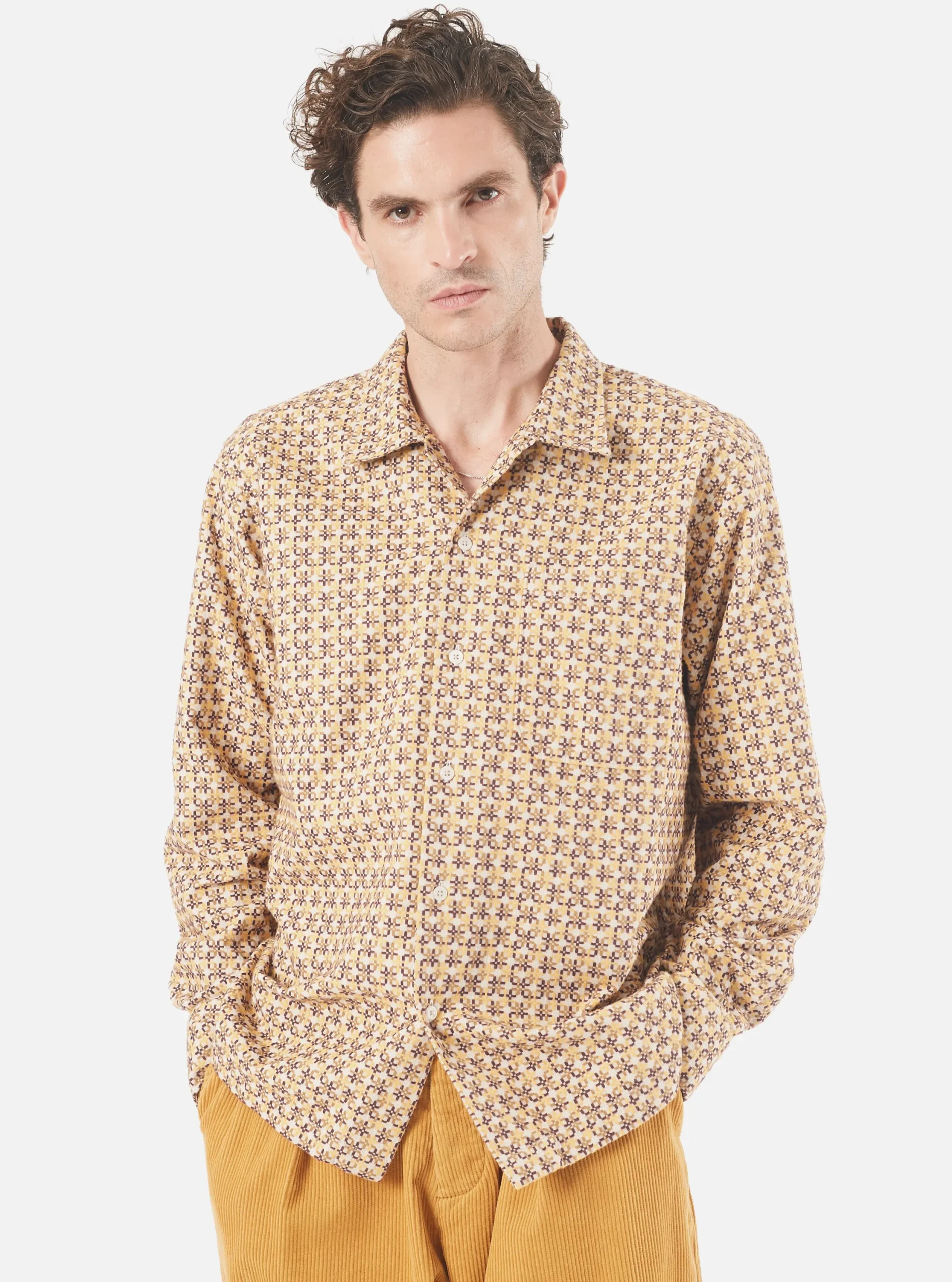 Cheap L/S Camp Shirt In Taupe Carlos Cotton Men Overshirts.