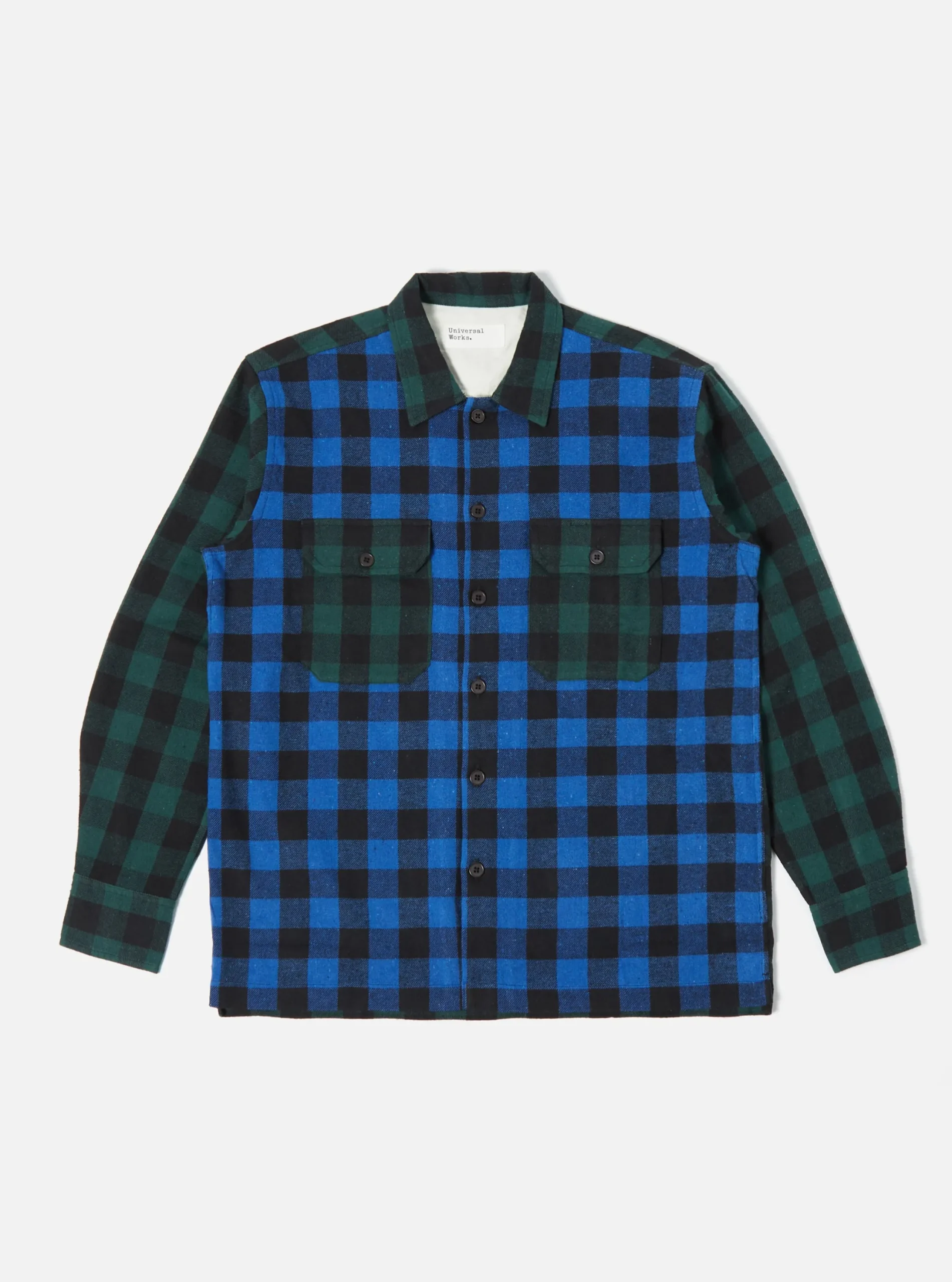 New L/S Utility Shirt In Blue/Green Brushed Gingham Men Overshirts.