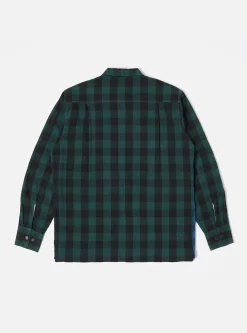 New L/S Utility Shirt In Blue/Green Brushed Gingham Men Overshirts.
