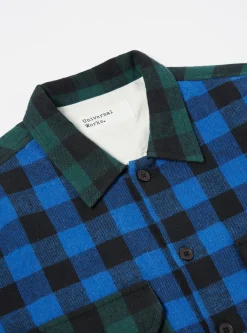 New L/S Utility Shirt In Blue/Green Brushed Gingham Men Overshirts.
