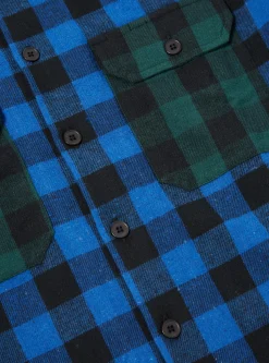 New L/S Utility Shirt In Blue/Green Brushed Gingham Men Overshirts.