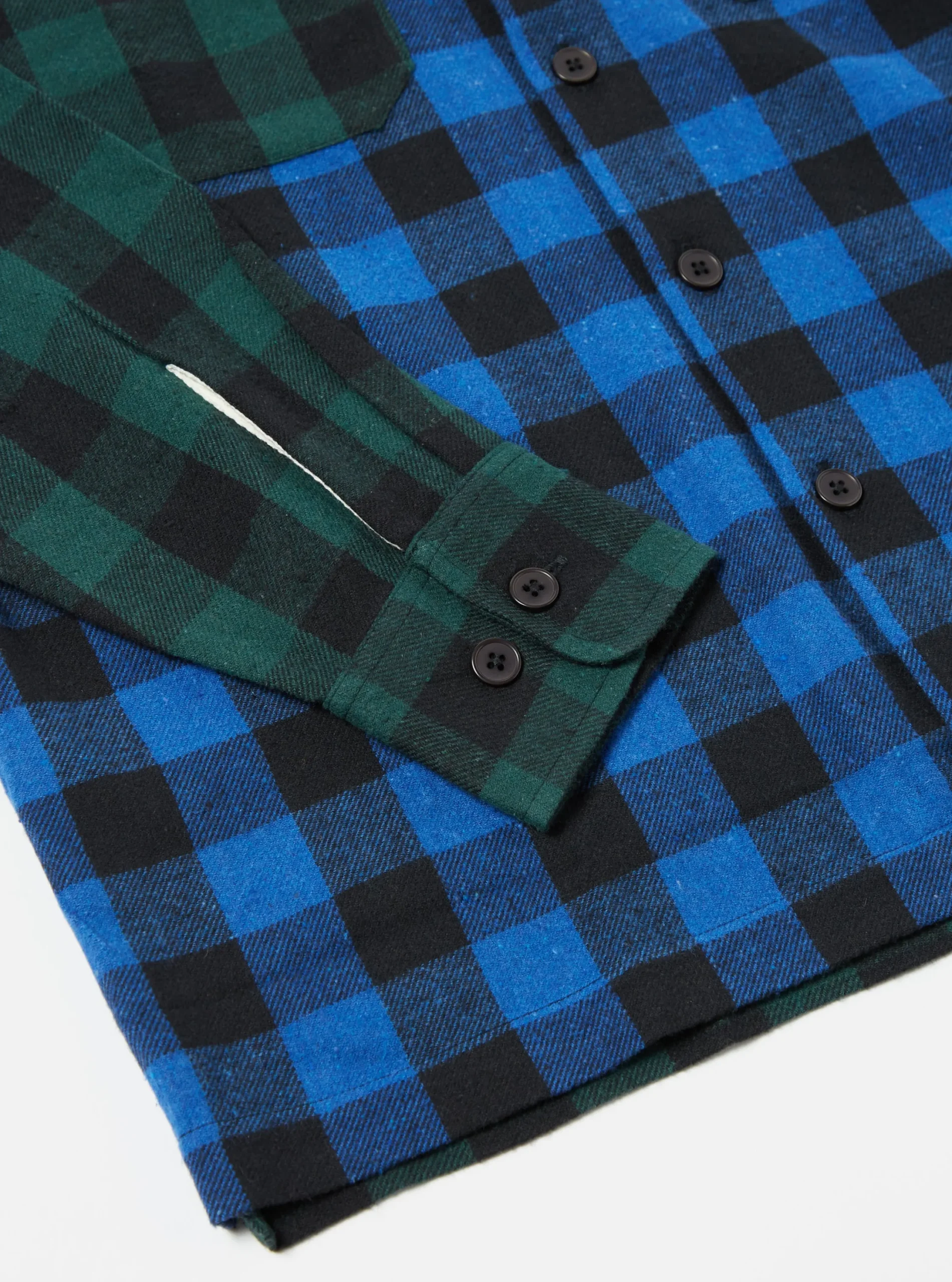 New L/S Utility Shirt In Blue/Green Brushed Gingham Men Overshirts.