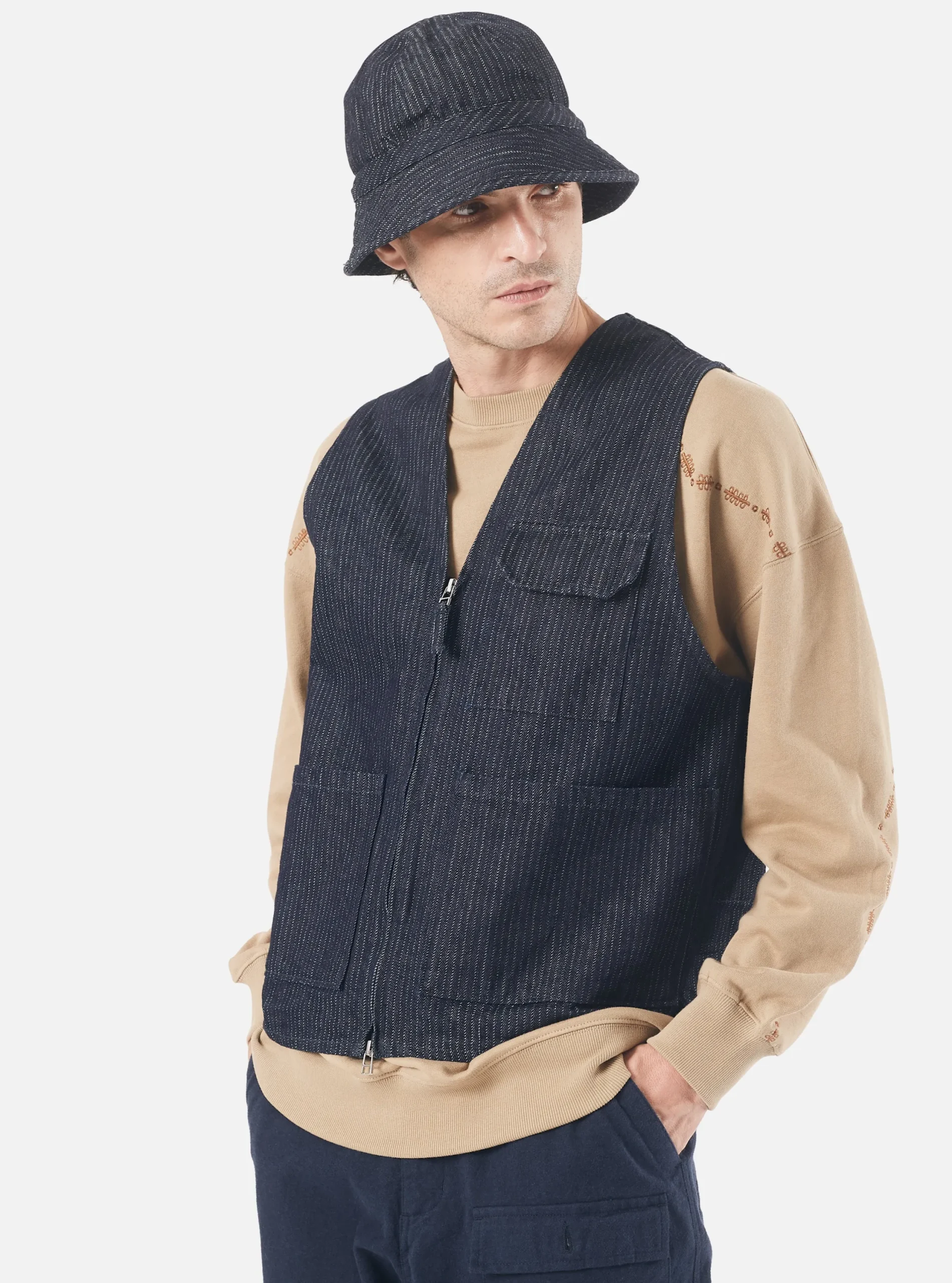 Online Marine Gilet In Indigo Japanese Twill Denim Men Waistcoats & Gilets.