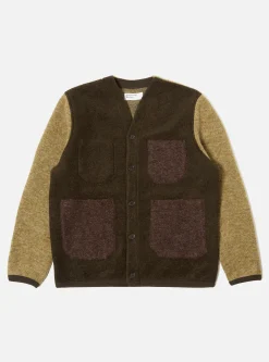 Best Mixed Cardigan In Mixed Olive Wool Fleece Men Fleece.
