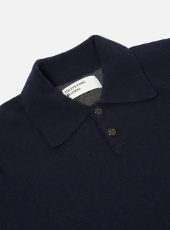 Cheap Mixed Newlyn Polo In Navy/Indigo Wool Cashmere Mix Men Knitwear.
