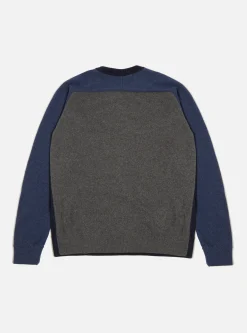 Flash Sale Mixed Saddle Sleeve Crew In Navy/Indigo Cashmere Wool Mix Men Knitwear.