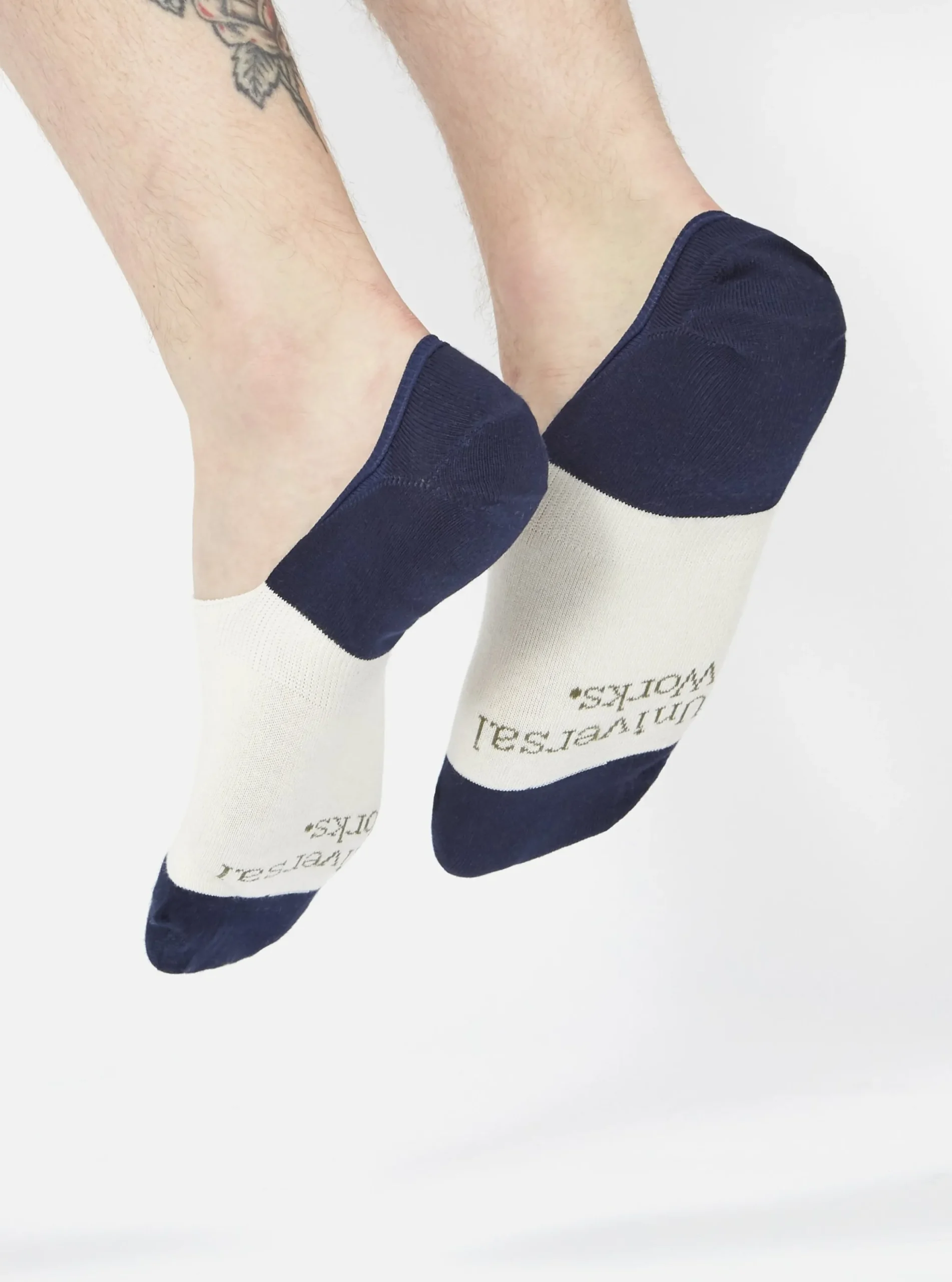 Cheap No Show Sock In Ecru/Navy Cotton Mix Knit Men Underwear & Socks.